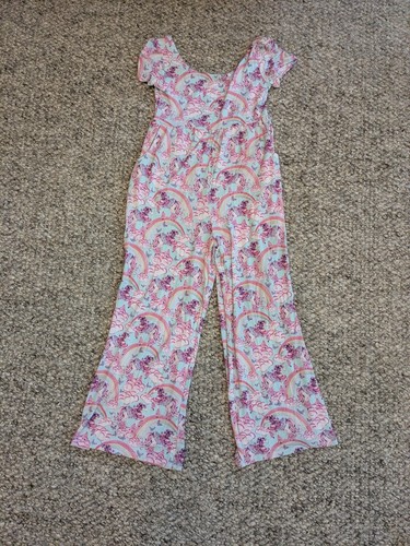 Posh Peanut Cosette Unicorn Rainbow Scoop Back Jumpsuit Girls Size 7/8 - Picture 2 of 5