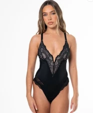 Lacie Shapewear Bodysuit Thongs Tummy Control Lace Corset Tops V Neck S