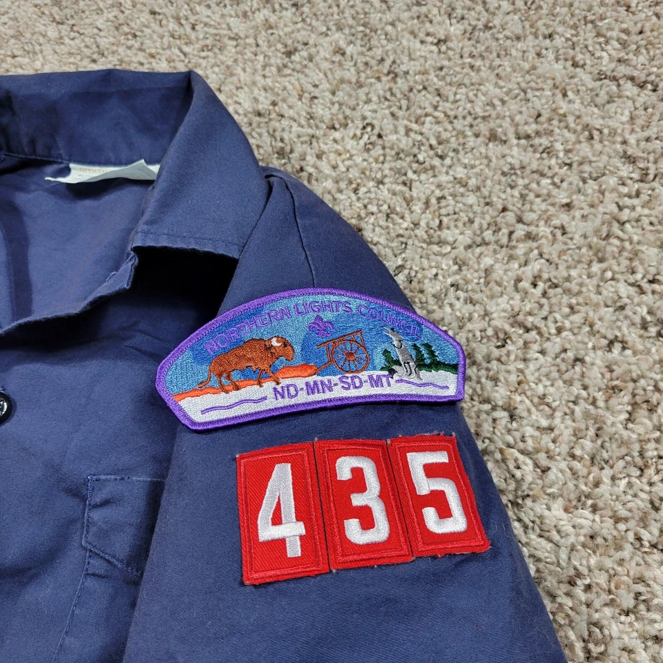 Boy Scouts of America Uniform Shirt Youth Large Blue Button Up Patches - Image 3 of 4