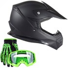 Kids Matte Black Motocross Helmet Green Goggles Gloves Youth DOT ATV Riding Gear
