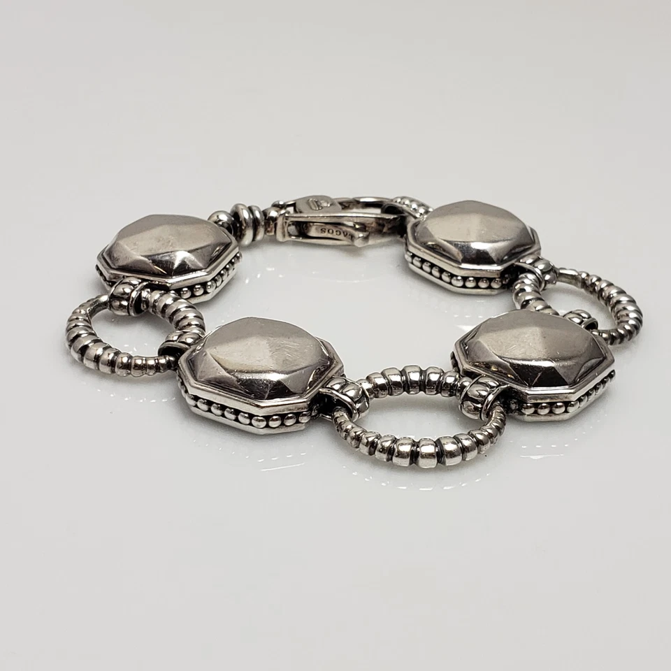 LAGOS Caviar Sterling " Silver Rocks " Chunky Link Bracelet 7.5" - Image 4 of 4