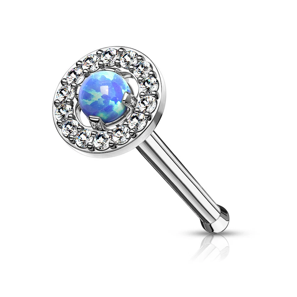 Опал центр CZ мощеная хирургическая сталь нос кости запонки кольца 20G - Изображение 3 из 4