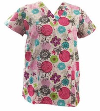 Women's Fashion Medical Nursing Scrub Tops Flower Butterflies XS