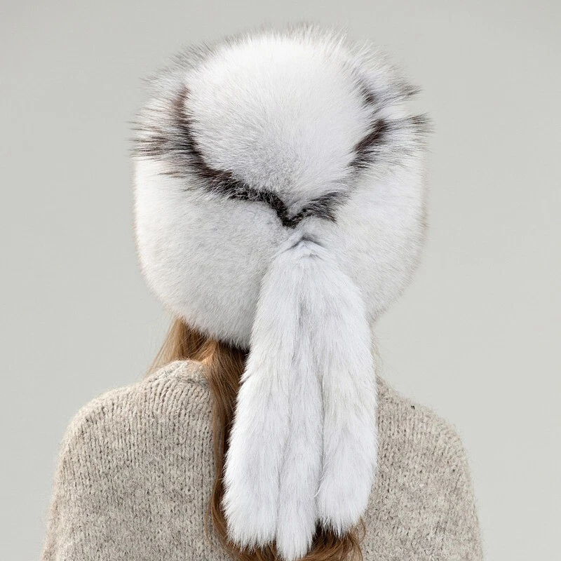 Женская настоящая шапка из меха лисы русская шапка-ушанка казачья монгольская шапка теплая лыжная шапка - Изображение 3 из 4