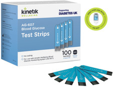 Kinetik Wellbeing Blood Glucose Test Strips, AG-607 Compatible (Pack of 100)