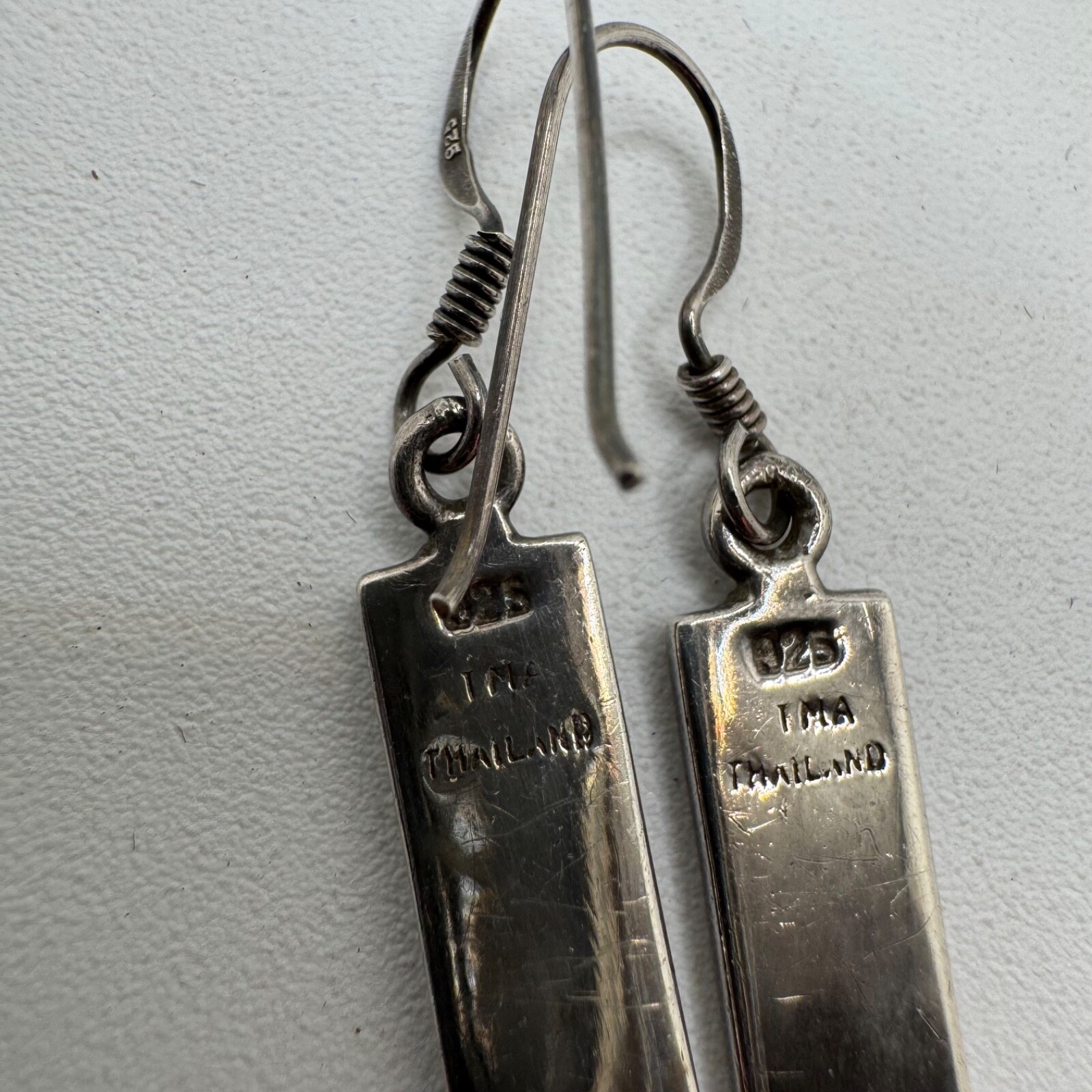 Mosaic Dangle Earrings Wavy Pattern White and Lig… - image 6