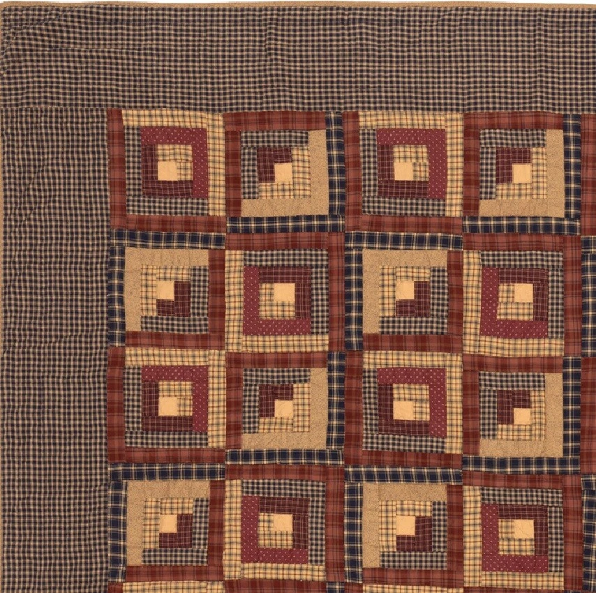 Edredón King cosido a mano cabina de troncos retazos rojo azul 100 % algodón Millsboro Foto 3 de 4