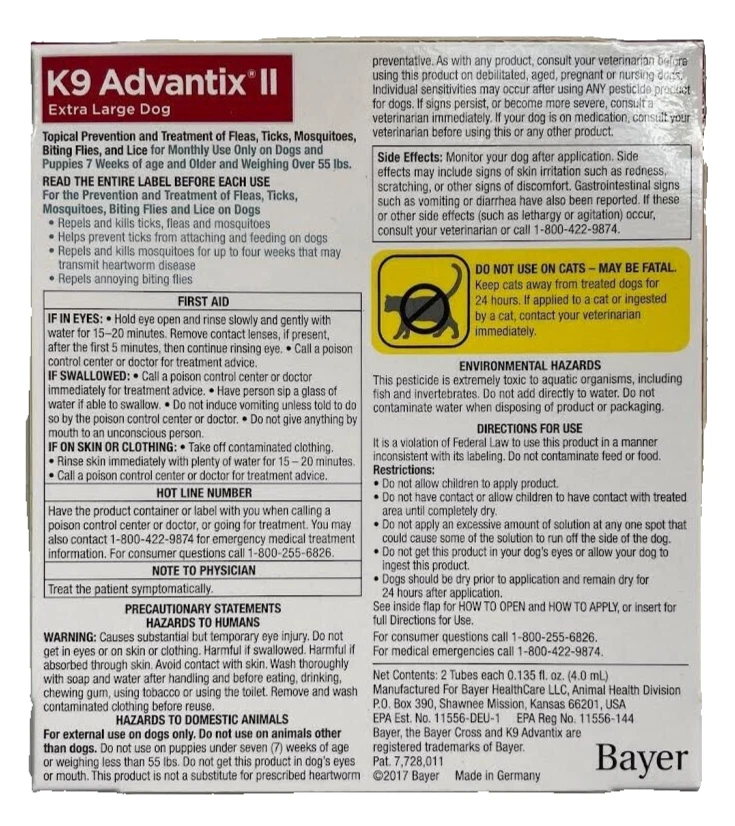 K9 Advantix II 100 Flea Medicine Extra Large XL Size Dog 2 Month Pack Supply K-9 - Image 3 of 4