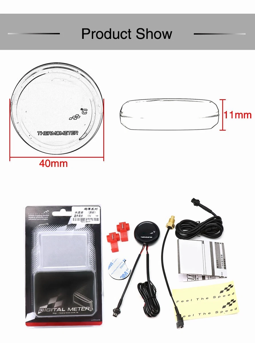Medidor de temperatura del agua digital LED de 22 mm rojo/azul para motocicleta medidor automático