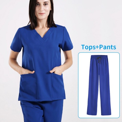 Medical Uniform Nurse Scrub Set Men Women Straight Classic V-Neck Hospital Cloth - Picture 7 of 35