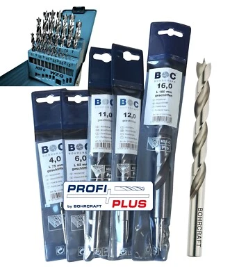 BOHRCRAFT Profi HSS Holzbohrer Ø 3 mm - 16 mm oder ein Holz Bohrer Set / Satz 1 - 13 mm BC