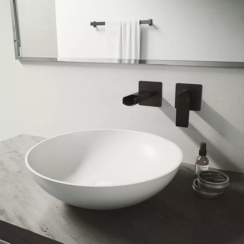 Vigo Lotus Modern White Matte Stone 16" x 16" x 5" Round Vessel Bathroom Sink - Picture 5 of 8