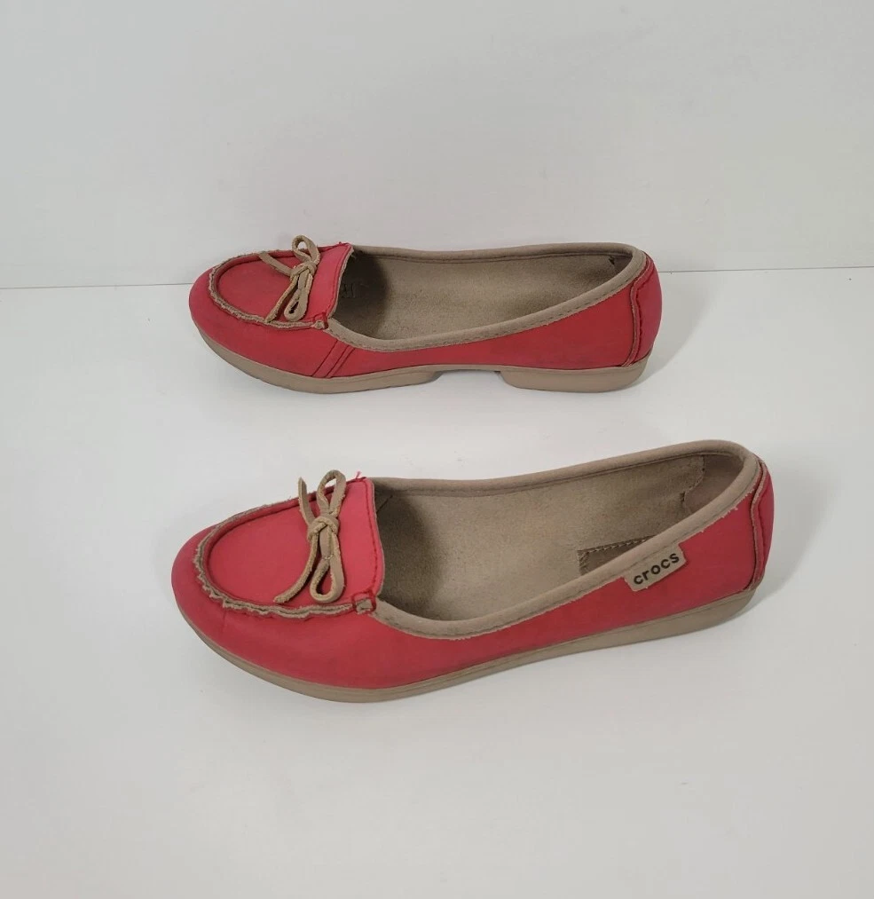 Crocs Wrap ColorLite Red Loafer Boat Shoes Women US 7 Flats 16209