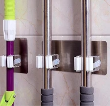2 Pcs Magik Self-Adhesive Broom Mop Holder Reusable Rack Wall Suction Clip Hooks