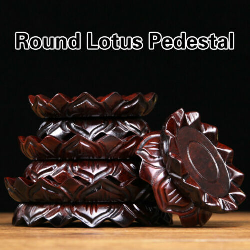 Round Lotus Pedestal Wood Carving Display Stand Buddha Incense Burner Base - Picture 1 of 15