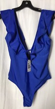 Sporlike 1 Piece Woman’s Swimsuit Blue Large Double V Neck With Ruffle