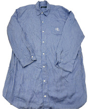 Lauren Ralph Lauren Mens Long Sleeve Button Shirt XL Blue Stripe Embroidered