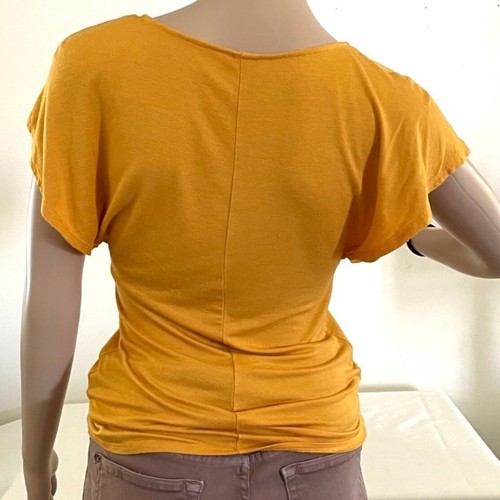 Womens Top T Shirt Golden Yellow Casual Flutter Short Sleeve sz S - Picture 9 of 12