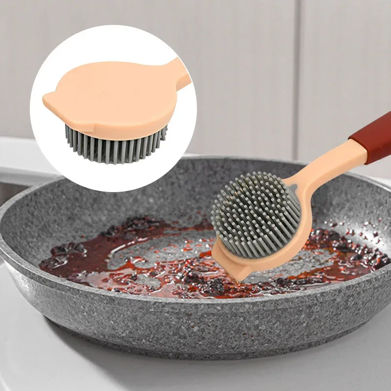 Kitchen Silicone Dish Brush Handle Dish Scrubber Scrub Brush For