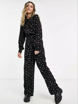 ASOS DESIGN Oversized Ruffle Collar Button Jumpsuit Whimsy Rose Floral  Belted