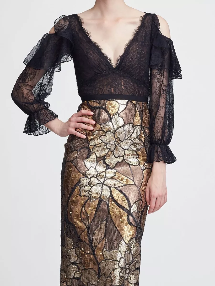 Marchesa notte cold store shoulder dress