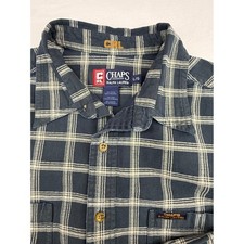Vntg 90s Chaps Ralph Lauren Mens Navy Blue Plaid Button Down Shirt L Long Sleeve