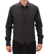 Dolce&Gabbana Men Black Vest Wool Striped Stretch Full Button Waistcoat Sz IT 48