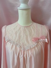 Vintage Pink Nylon Nightgown Lace Bow Sleep Dress Lingerie