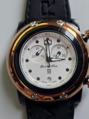 Glam Rock Chronograph Armbanduhr Schwarzes Kautschukband, Swiss Made Quartz cSc