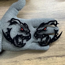 Badges Emblem Red Eye Hell Pittie Bulldog, 2 Badges, Fender Angry Agressive