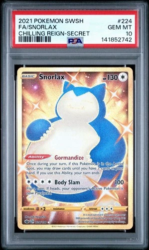 2021 Chilling Reign Secret Rare Gold Snorlax #224 PSA 10 New Cert