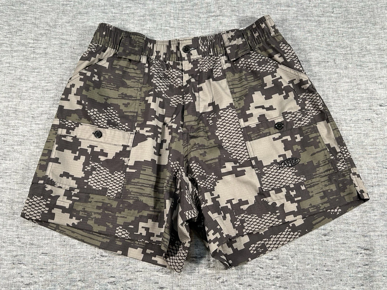 AFTCO Original Fishing Shorts Mens 36 6" Camouflage Cargo Pockets Stretch