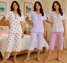 Ladies Shorts Pyjamas Set 3/4 T shirt shorts Sleeve Soft Cotton Loungewear PJs