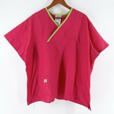 Urbane Scrubs Women 3XL Crossover Scrub Top Raspberry Pink Lime Trim Style 9501