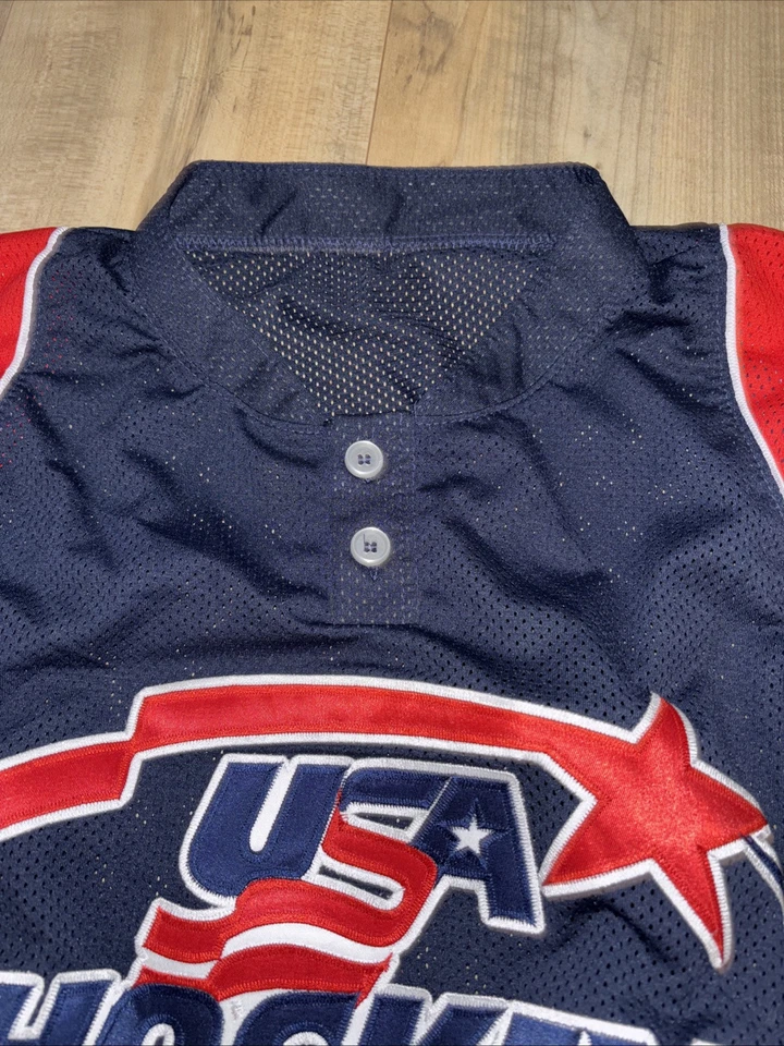 Camiseta deportiva de malla de hockey SFC EE. UU. vintage para hombre talla grande azul marino/rojo sin existencias  Foto 3 de 4