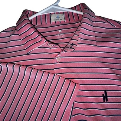 Johnny-O Hangin  Out Polo Shirt Men L Pink Striped Performance Golf Surfer Logo