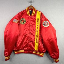 Vintage USMC United States Marine Corps Satin Bomber Jacket Red XXL Made in USA