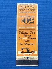 Yellow Cab Co Taxi Advertising VTG Matchbook Cover Lt#2059