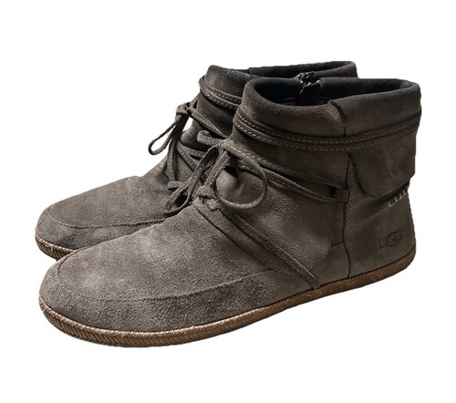UGG Boots Reid Damen 11 schiefergrau Wildleder Bootie Mokassin flach Seitenreißverschluss Komfort - Bild 2 von 16