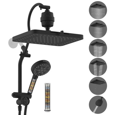 #ad Hibbent 5 spray Dual Filtered Rainfall Shower Head Combo High Pressure Black $183.52