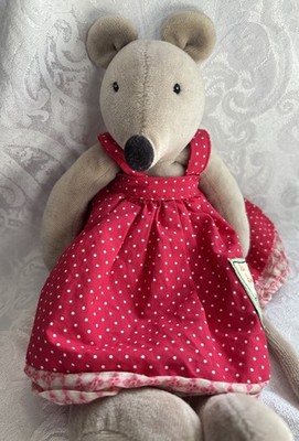 Moulin Roty Nini Plush Mouse La Grande Famille Red Polka Pinafore Dress