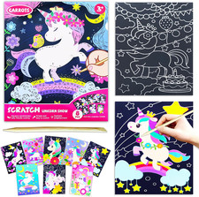 Scratch Art for Kids, Unicorns Black Rainbow Scratch Art Paper Set-Arts and Craf