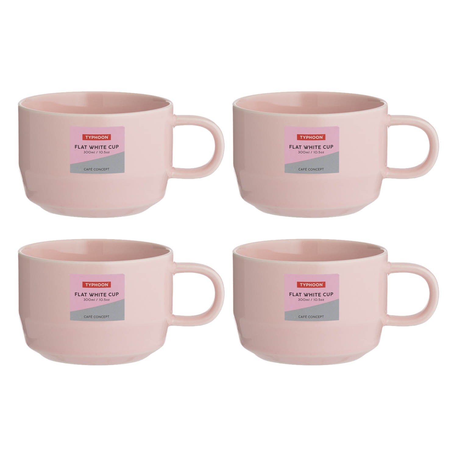 Flat White Cup 300ml Pink Stoneware Hot Coffee Latte Espresso Drinking Cup 4pcs