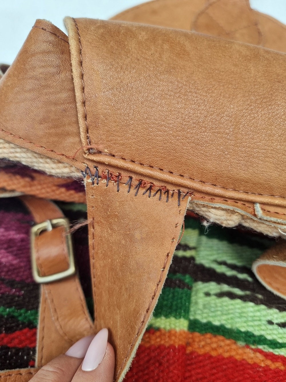 Extra Large Aztec Blanket Leather Backpack, South… - image 10