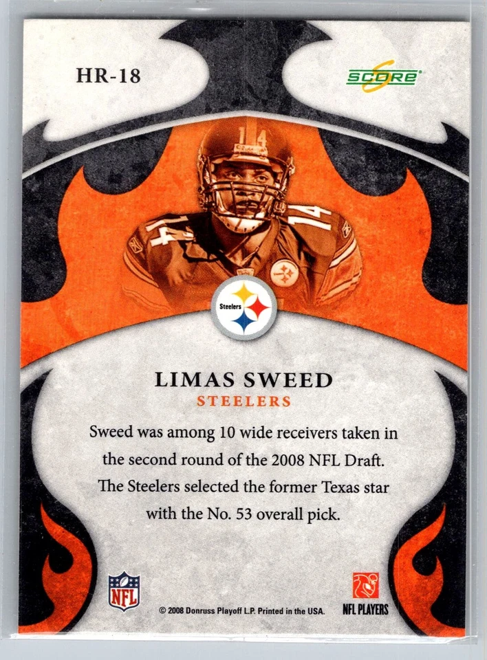 Limas Sweed - 2008 Score Football #HR-18 Hot Rookies - Image 2 of 2