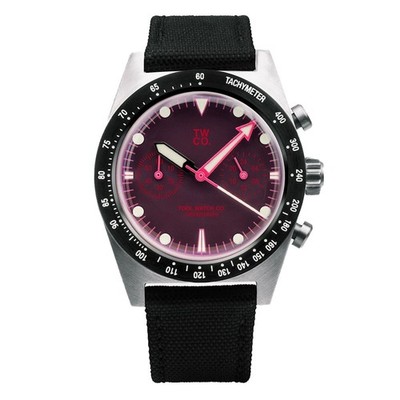 TWCO. CHROMA Mechanische Quarz Hybrid Chronograph Stahl Rosa Leinwand Herrenuhr