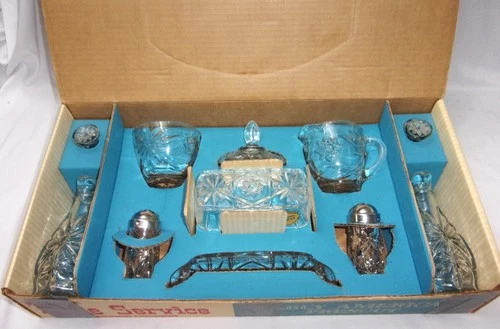 Vintage Anchor Hocking Early American Prescut 11-Piece Table Set Vintage In Box