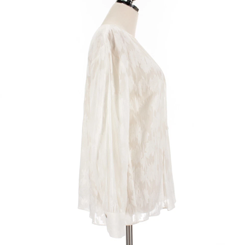 Top Vince Nuevo con Etiquetas Manga Larga Transparente Cuello en V Talla XS en Mezcla de Seda/Algodón Blanco roto Foto 3 de 4