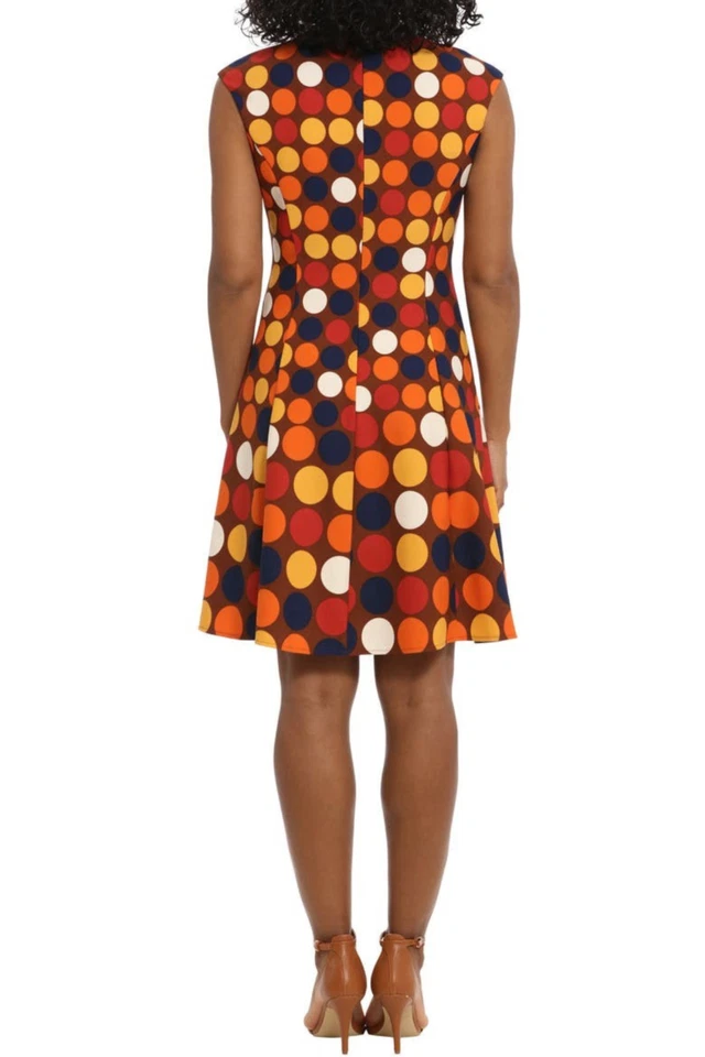 Vestido de día patinador London Times Fit & Flare talla 8 12 marrón lunares nuevo con etiquetas $96 Foto 3 de 4