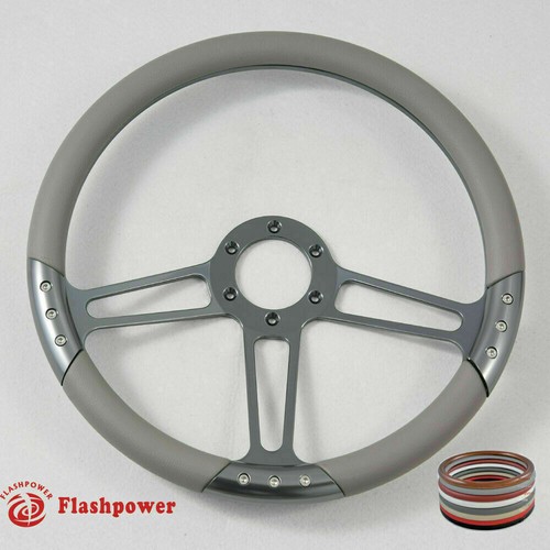14" Gun Metal Billet Steering Wheel Black Half Wrap GM Impala Focus - Imagen 4 de 11